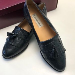 New navy blue leather loafers size 9